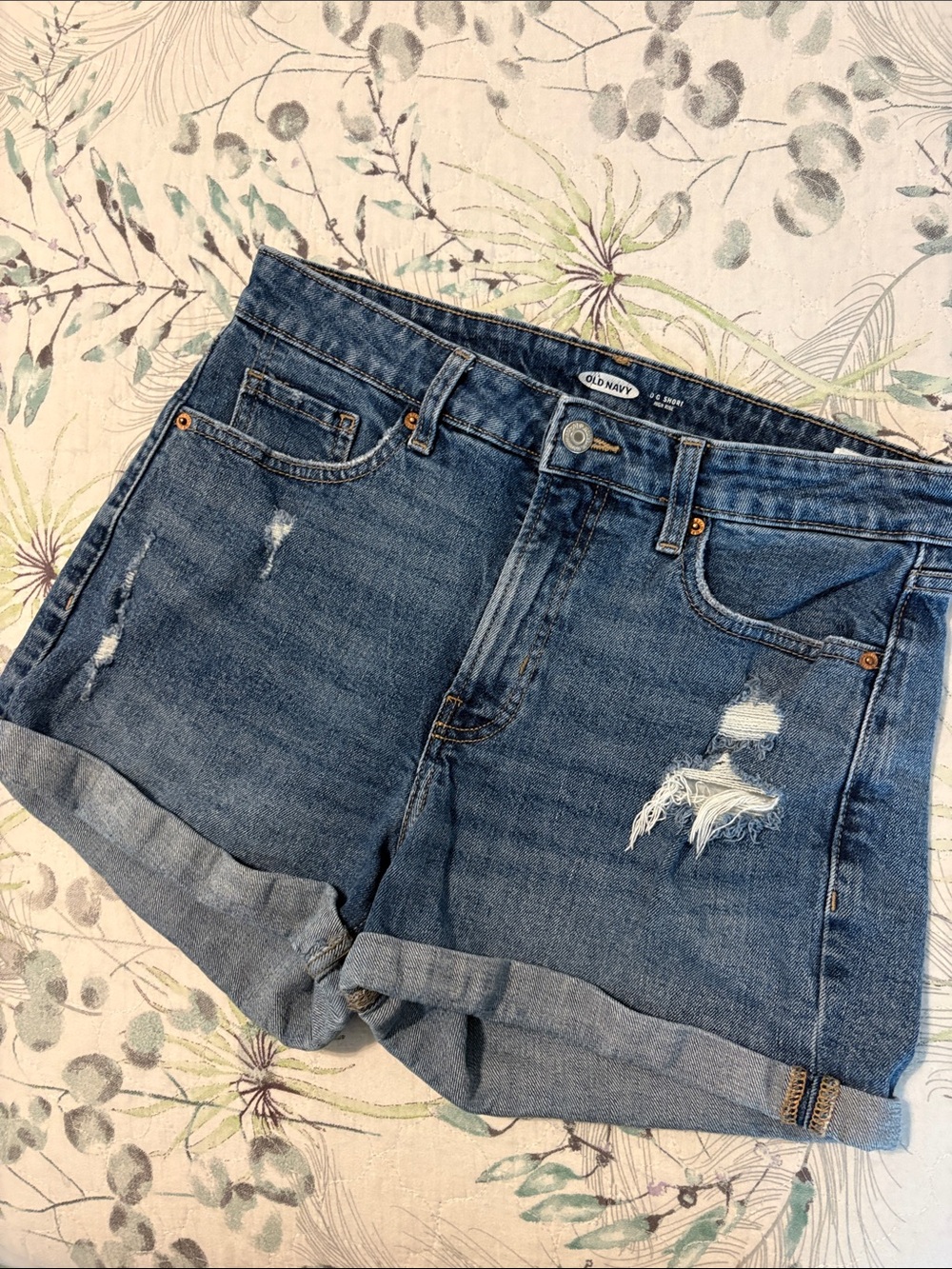Old Navy Blue Distressed Roll-Cuff Denim Shorts